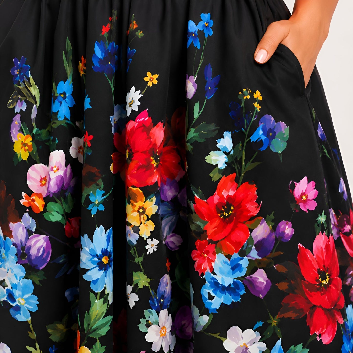 Floral Midi Shirt Dress - Black