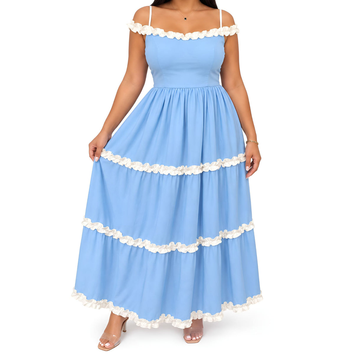 Sky Blue Ruffle Maxi Dress