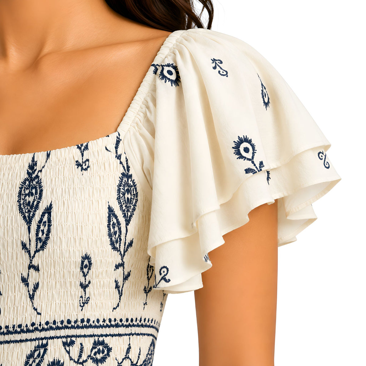 Cream Embroidered Maxi Dress
