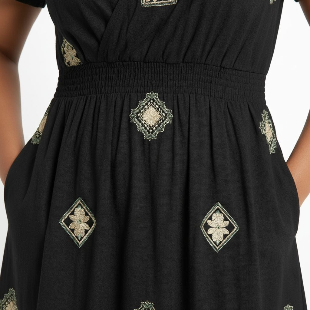 Black/Green Embroidered Dress