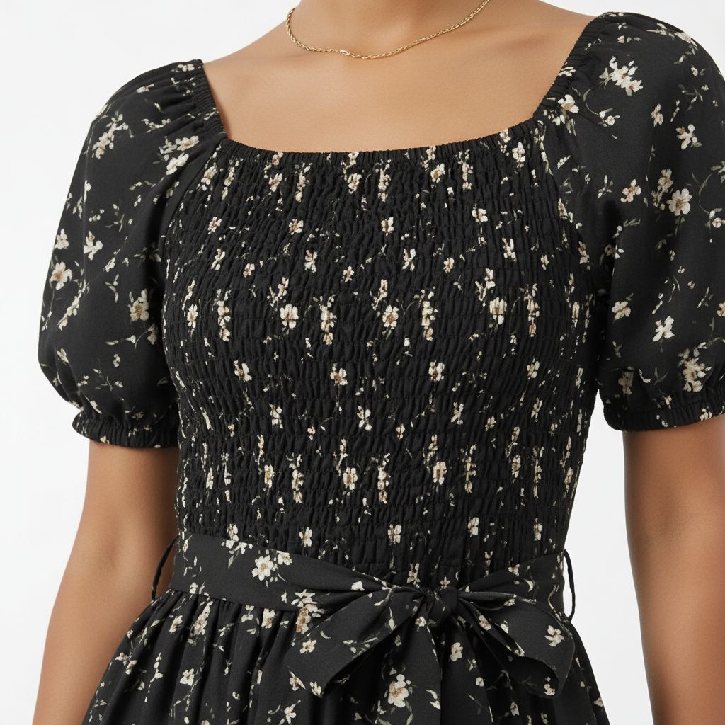 Black Floral Smocked Tiered Maxi Dress