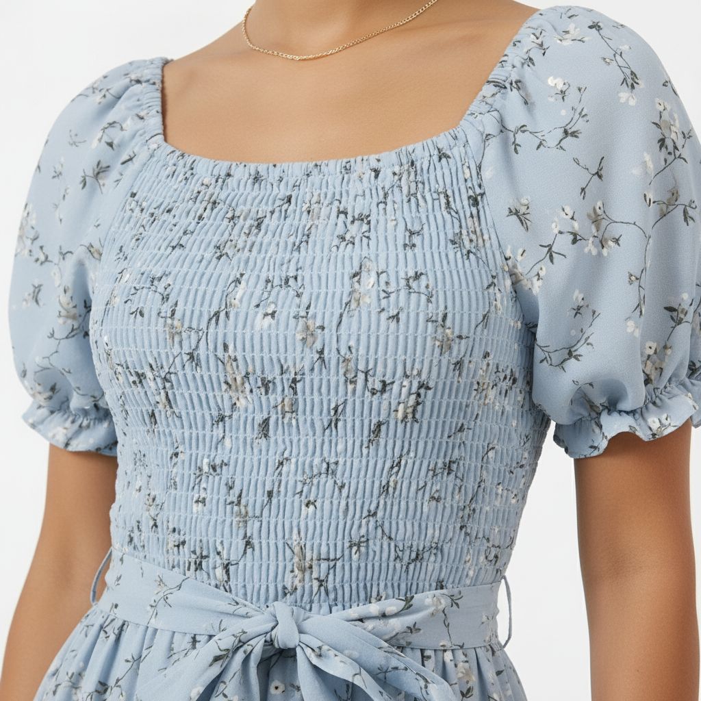 Light Blue Floral Smocked Maxi Dress