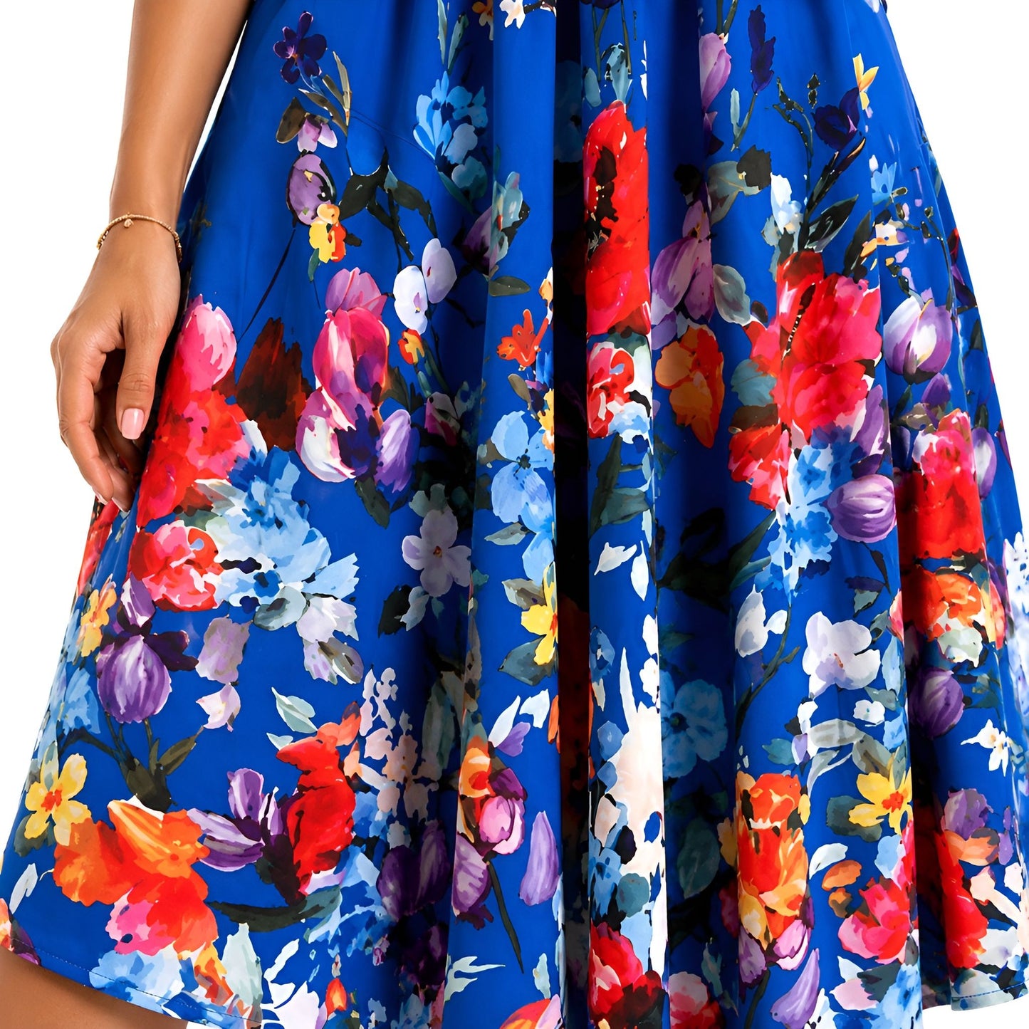 Floral Midi Shirt Dress - Royal Blue