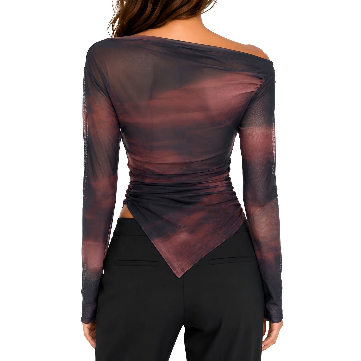 Long Sleeve Mesh Top - Brown