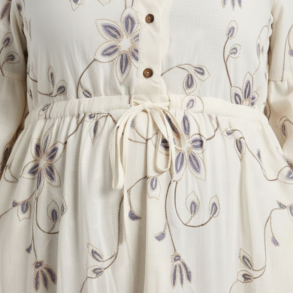 Floral Drawstring Maxi Dress - Cream