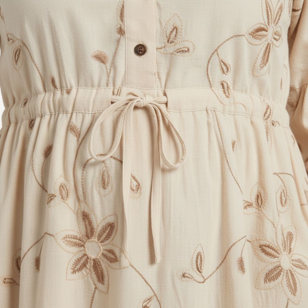 Sand Floral Drawstring Maxi Dress