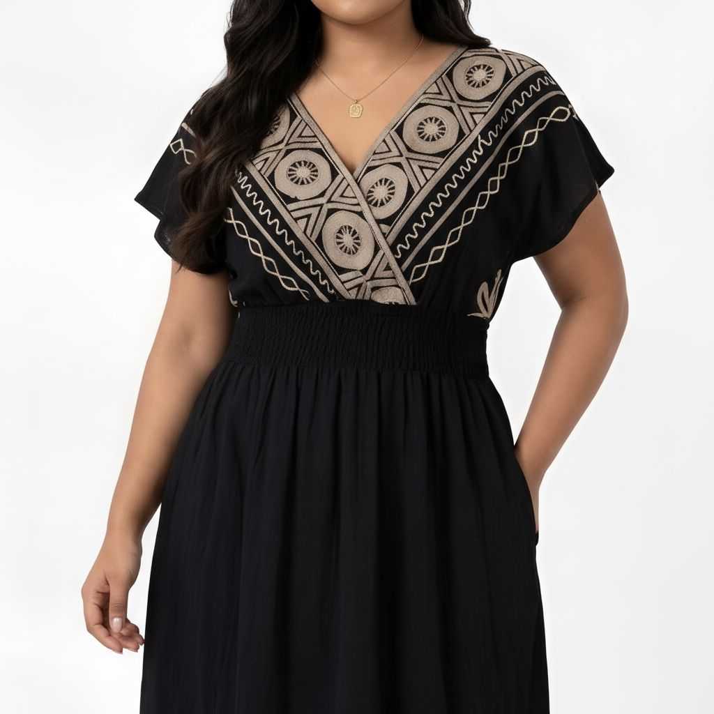 Black/Gold Embroidered Maxi Dress