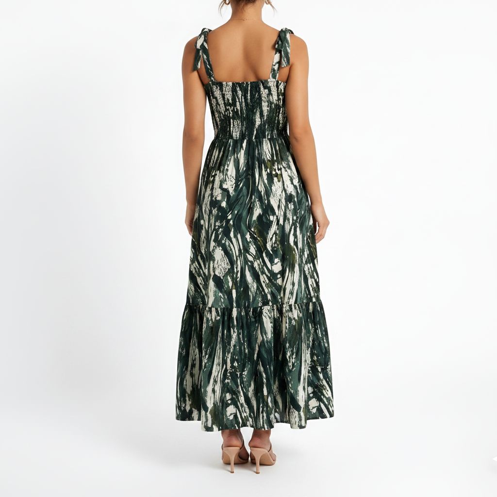 Green Abstract Print Maxi Dress