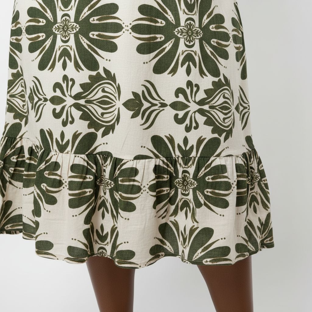 Bohemian Sleeveless Linen-Blend Green/Cream Midi Dress