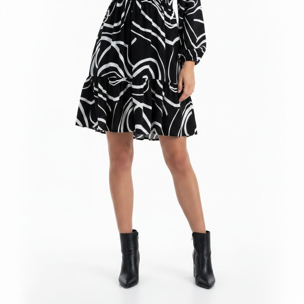 Black/White Abstract Swirl Dress