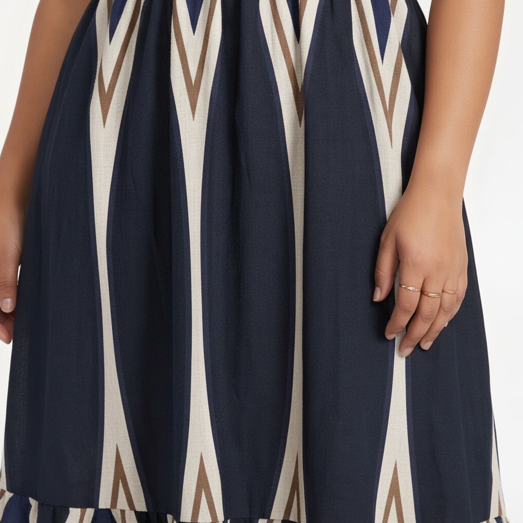Bohemian Smocked Maxi Dress - Navy/Tan