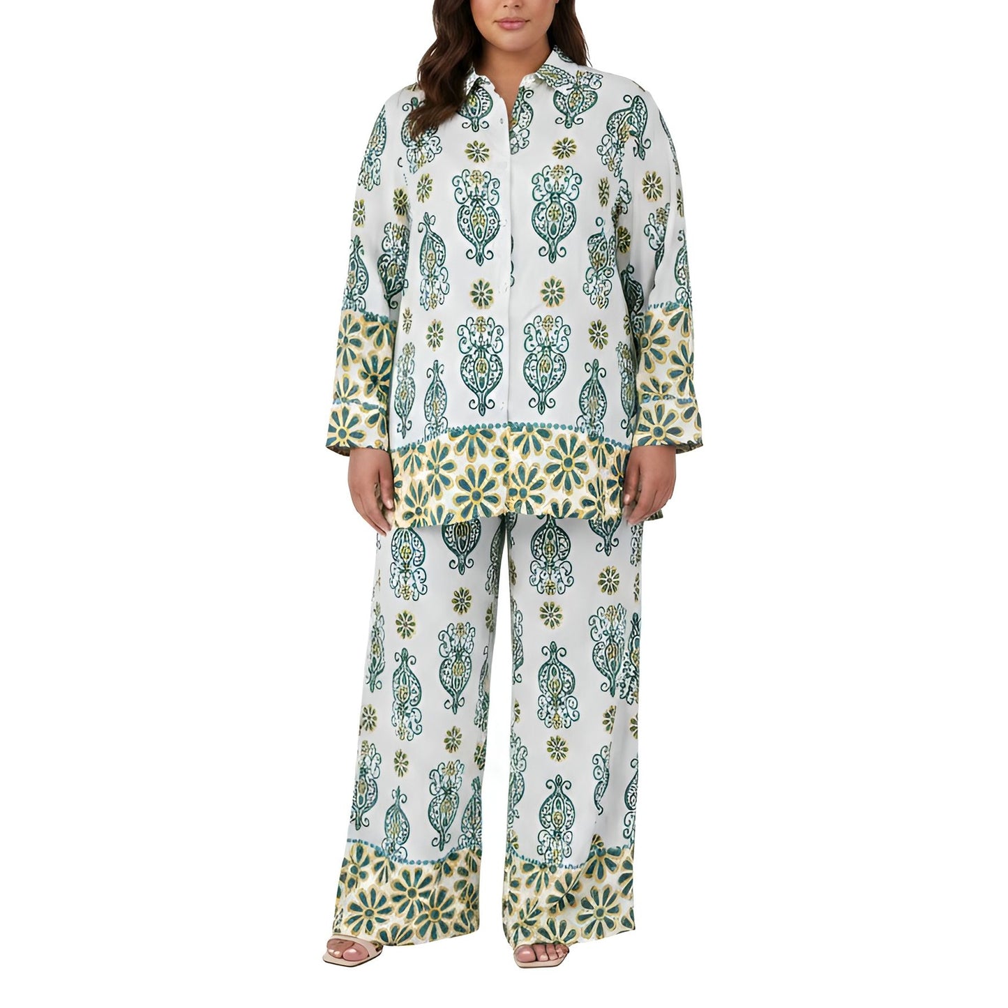 2-Piece Botanical Print Pant and Shirt Set