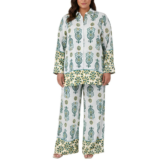 2-Piece Botanical Print Pant and Shirt Set