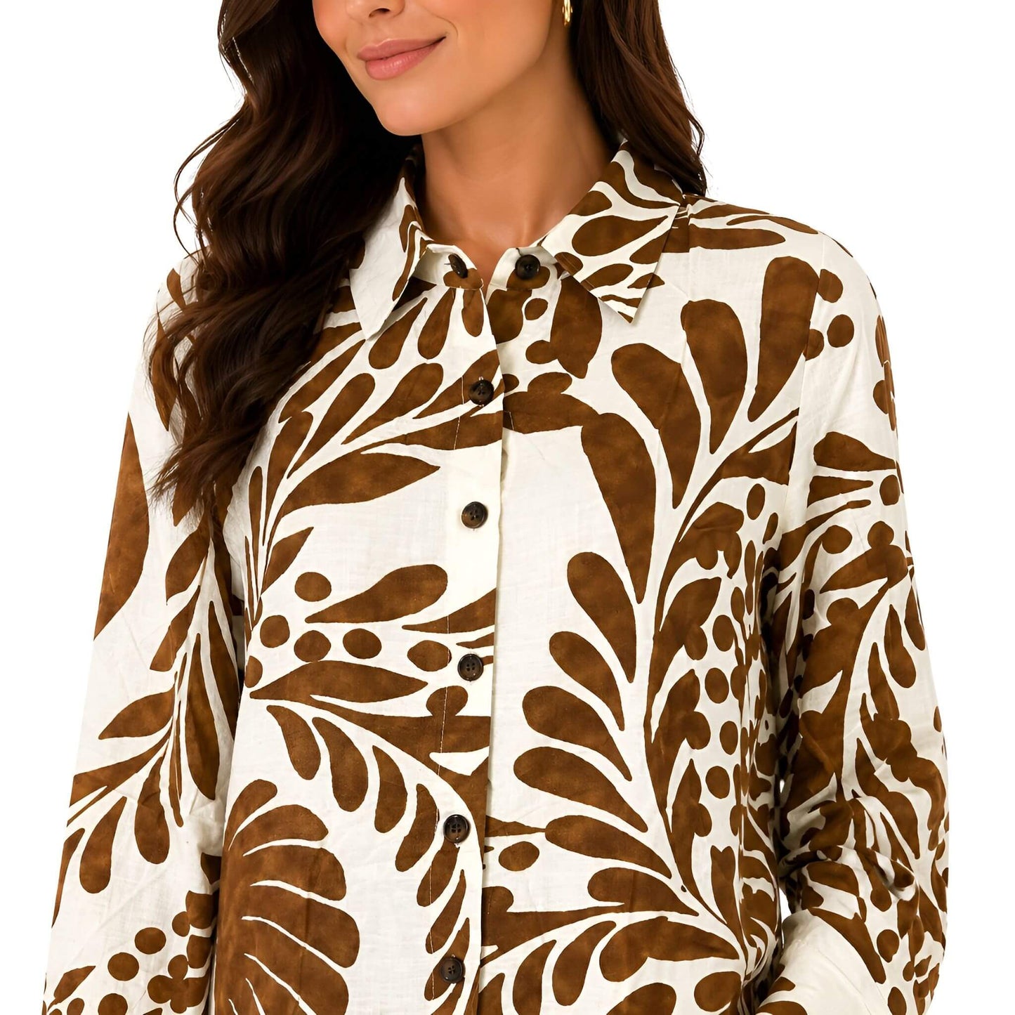 2-Piece Brown Long Sleeve Printed Set