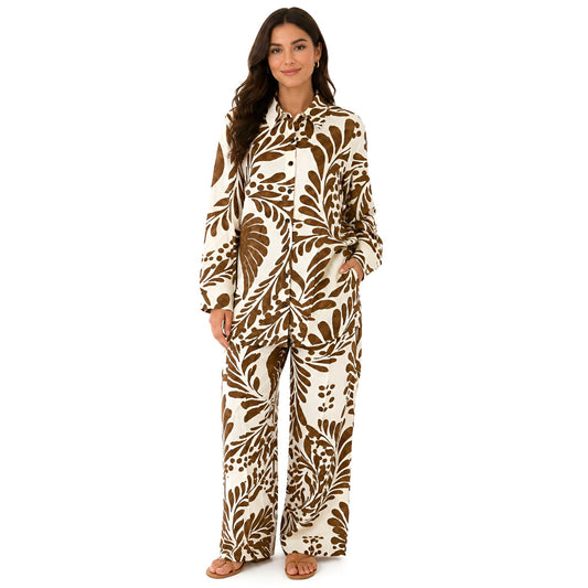 2-Piece Brown Long Sleeve Printed Set