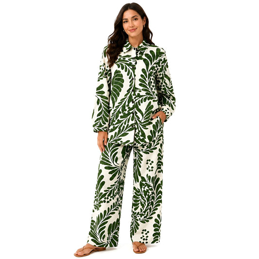 2-Piece Green Long Sleeve Printed Set