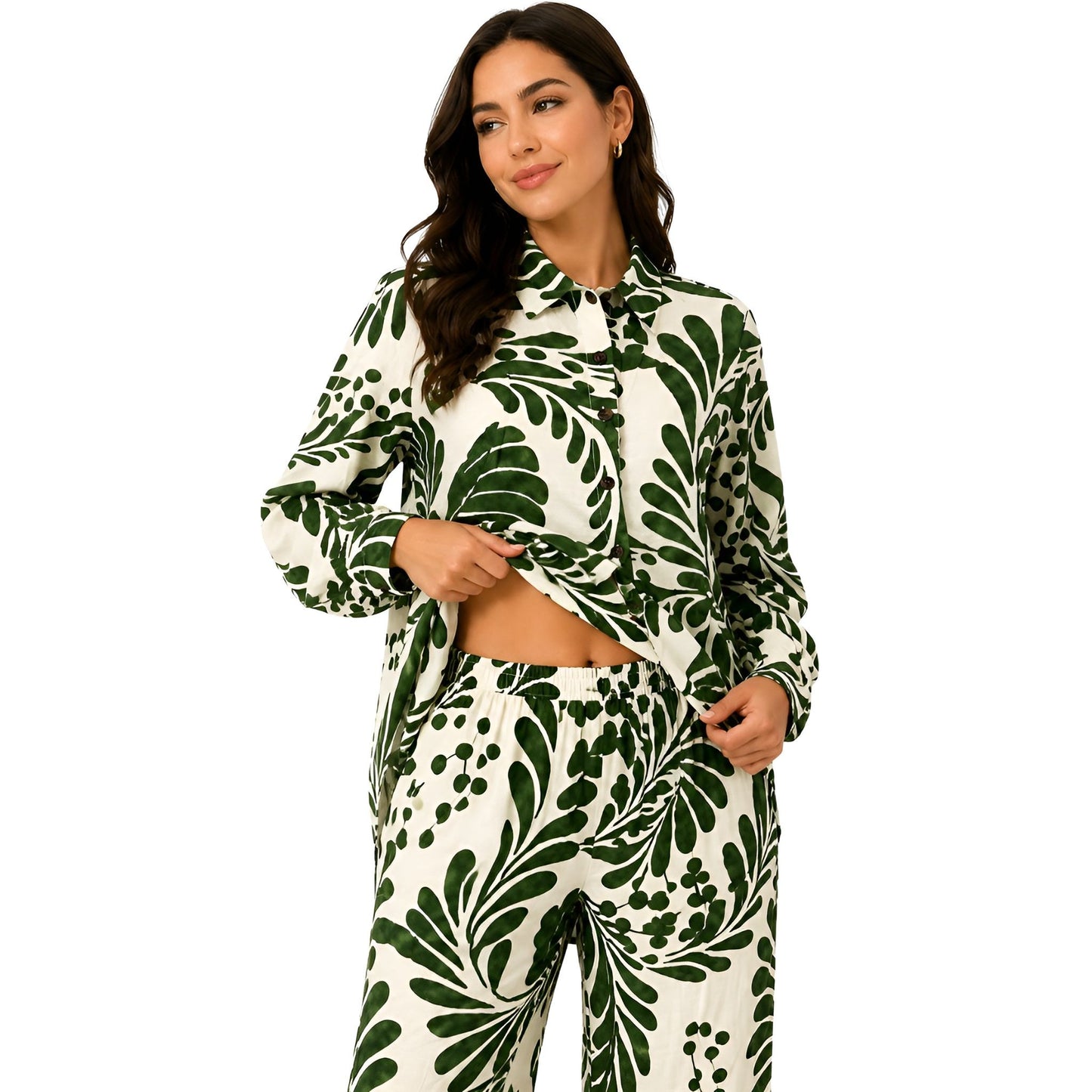 2-Piece Green Long Sleeve Printed Set