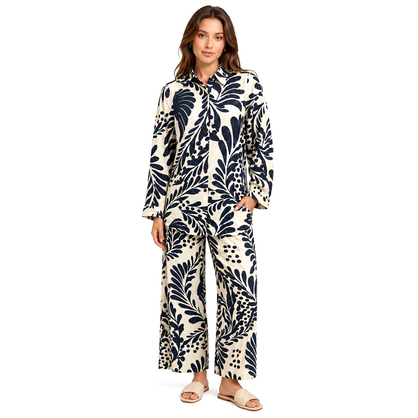 2-Piece Navy Long Sleeve Printed Set
