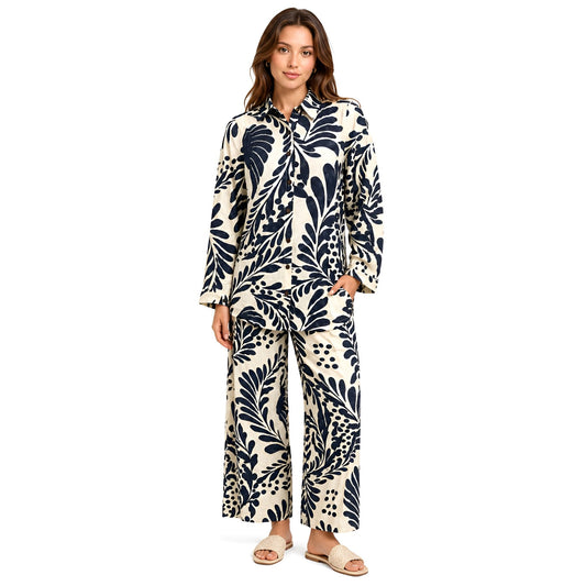 2-Piece Navy Long Sleeve Printed Set