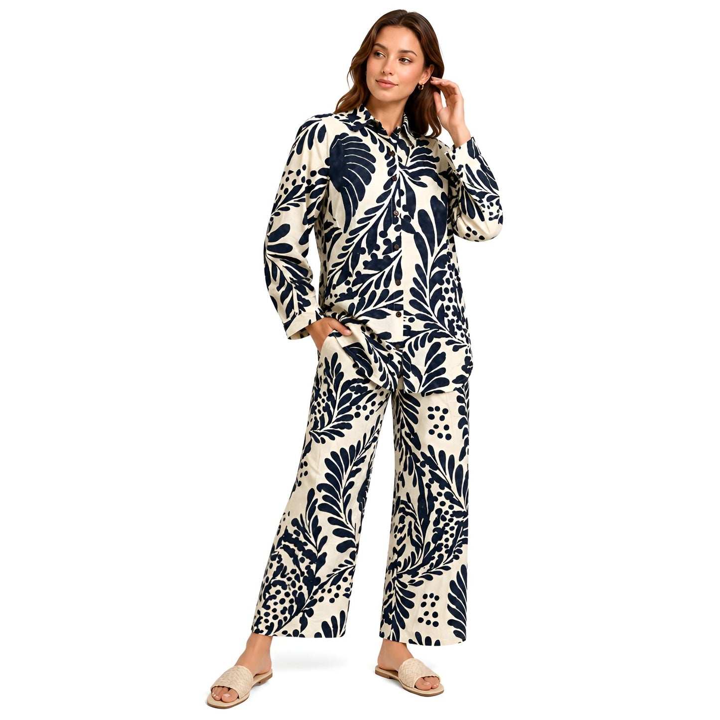 2-Piece Navy Long Sleeve Printed Set