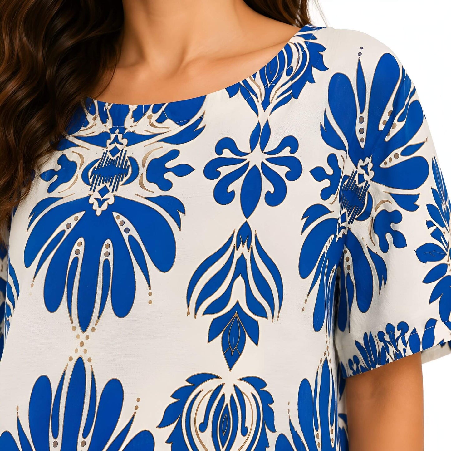 2-Piece Blue Short Sleeve Printed Set
