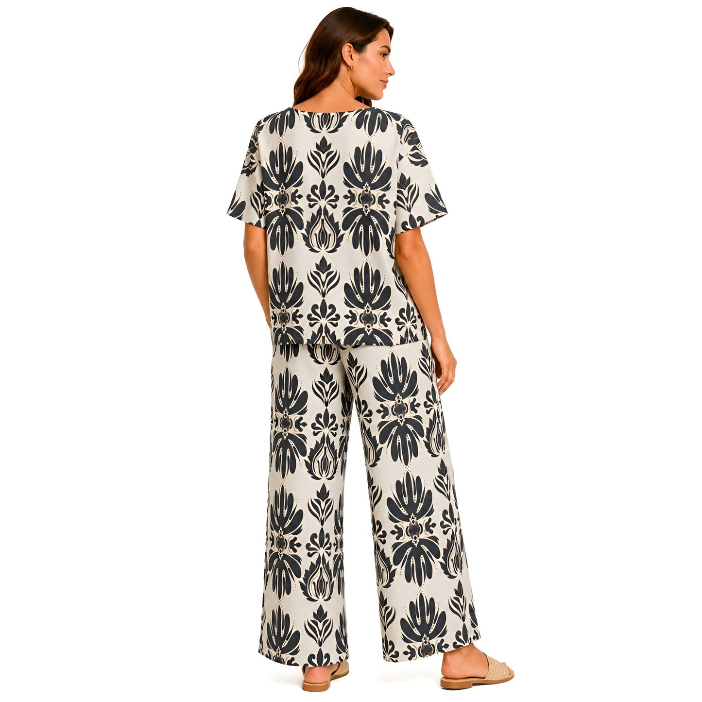 2-Piece Charcoal Short Sleeve Printed Set
