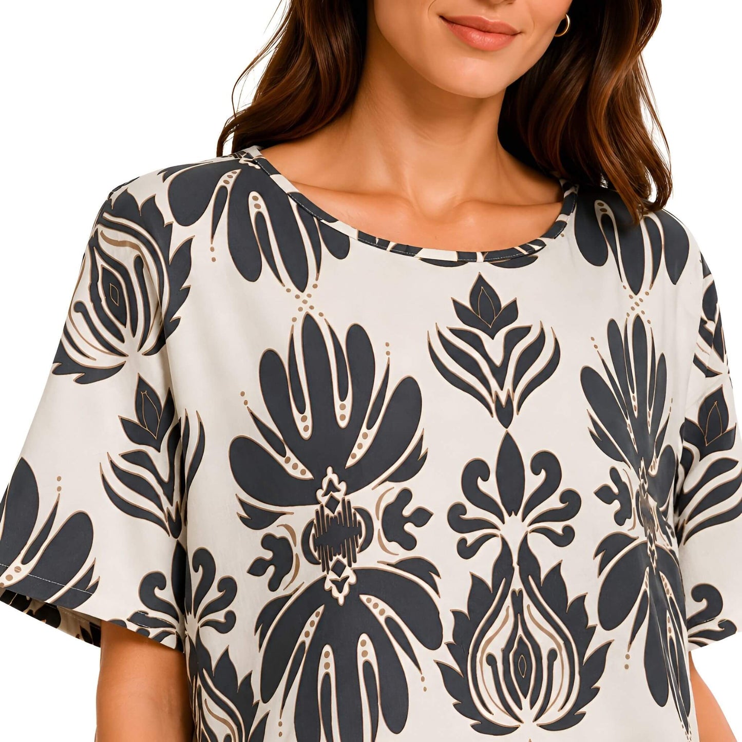2-Piece Charcoal Short Sleeve Printed Set