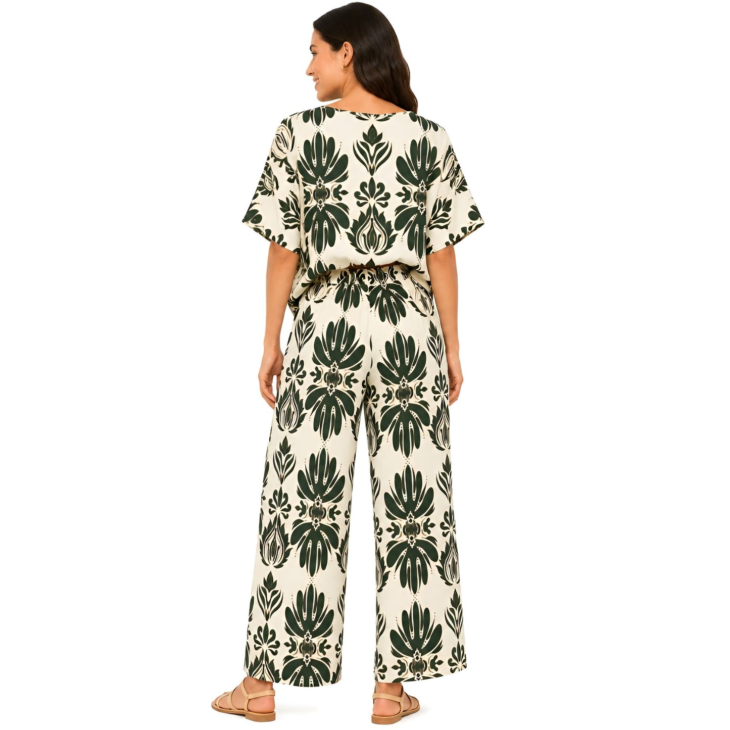 2-Piece Green Short Sleeve Printed Set