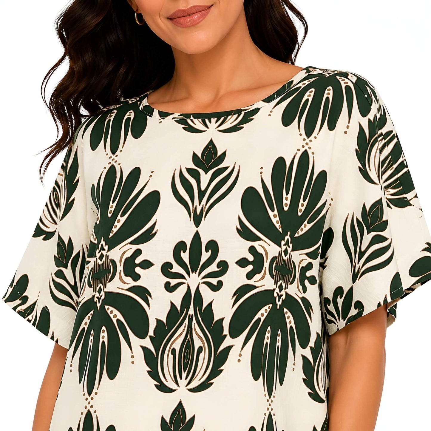 2-Piece Green Short Sleeve Printed Set