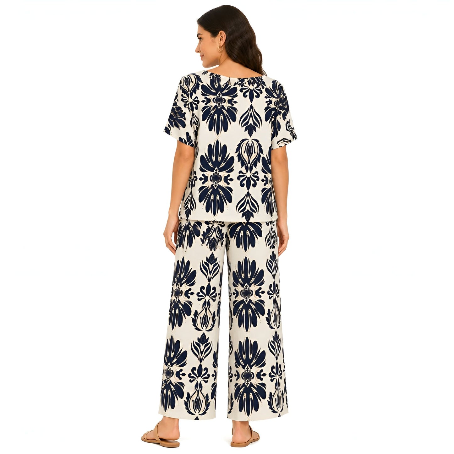 2-Piece Navy Short Sleeve Printed Set