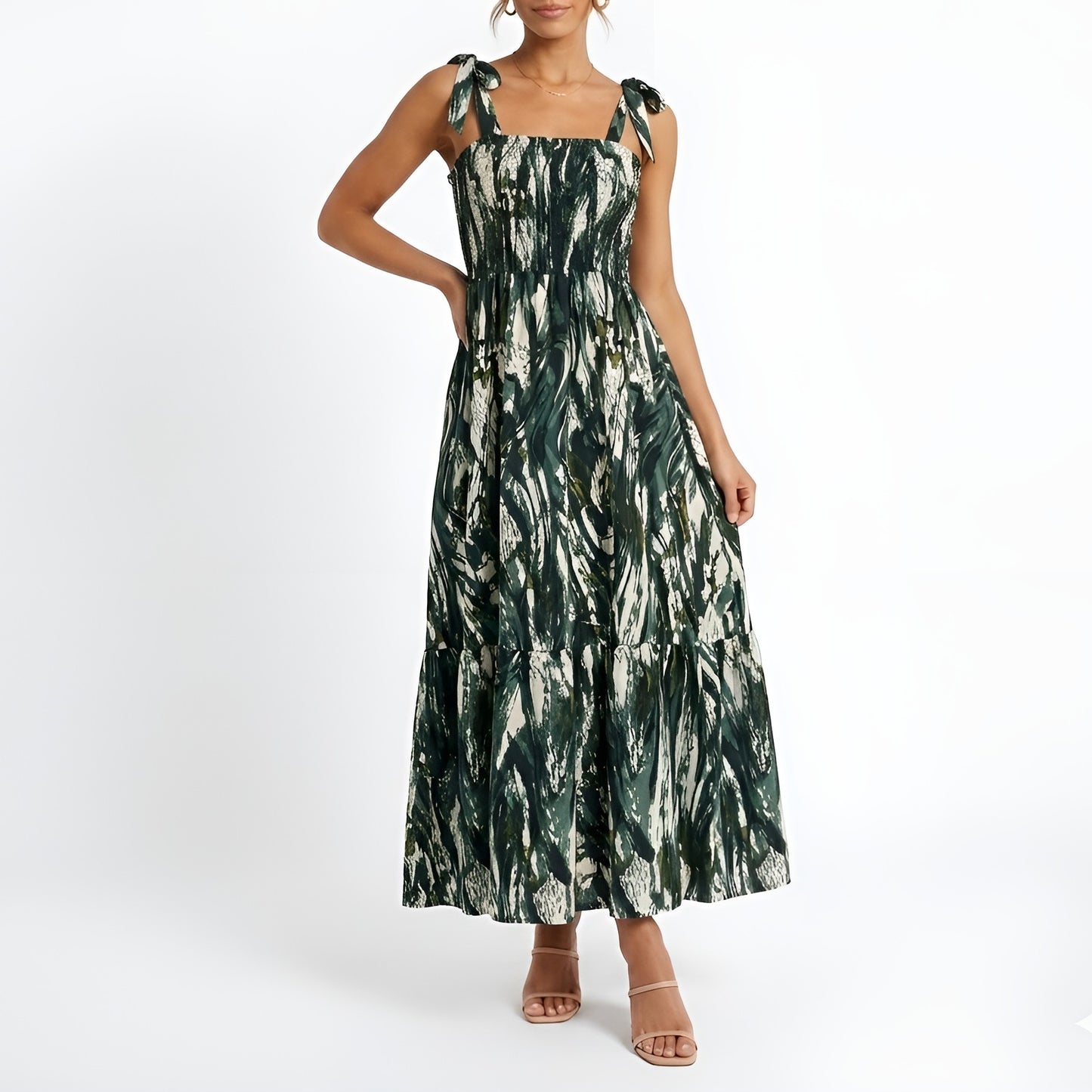 Green Abstract Print Maxi Dress