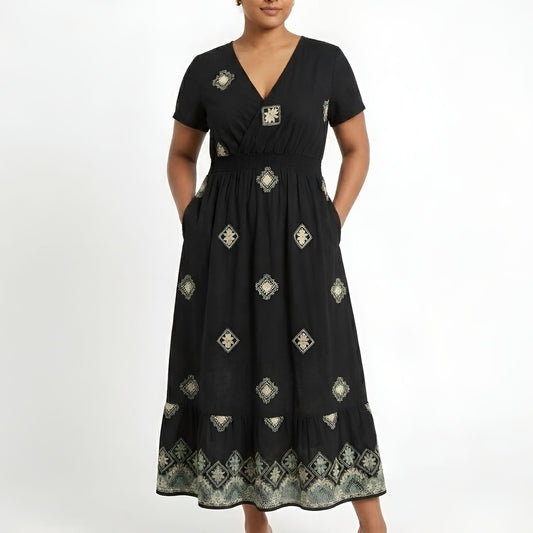 Black/Green Embroidered Dress