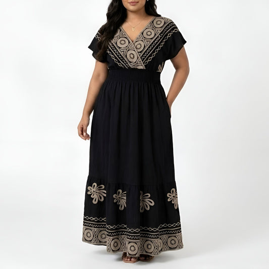 Black/Gold Embroidered Maxi Dress