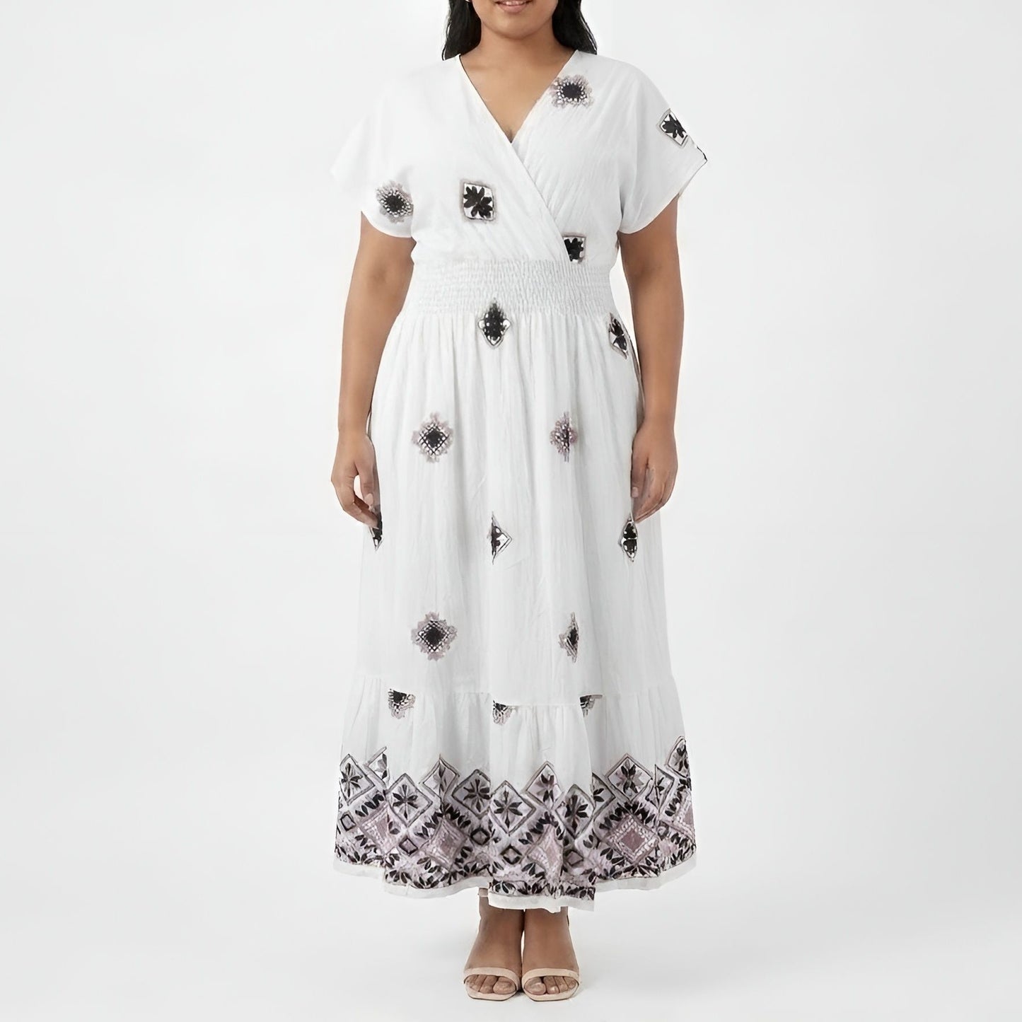 White/Pink Embroidered Dress