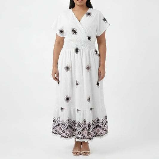 White/Pink Embroidered Dress