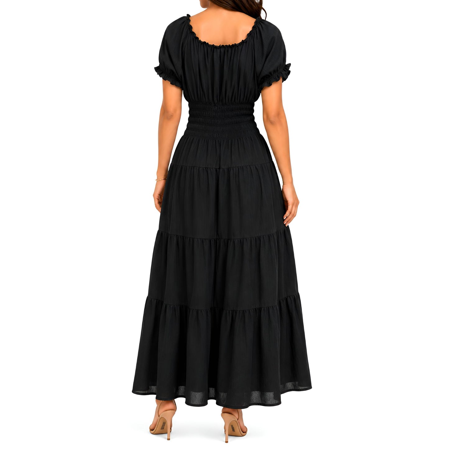 Black Smocked Maxi Dress