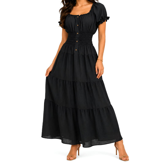 Black Smocked Maxi Dress