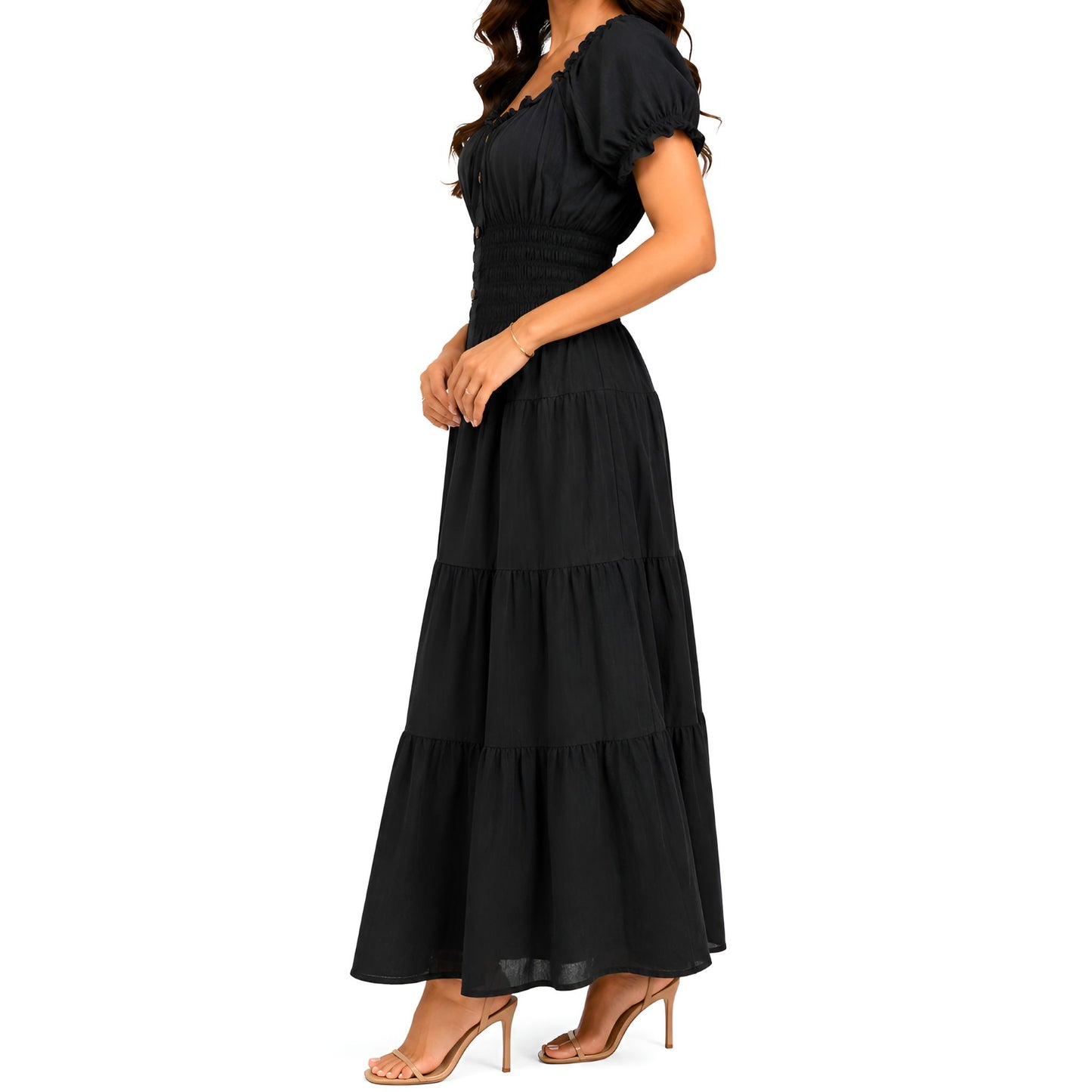 Black Smocked Maxi Dress