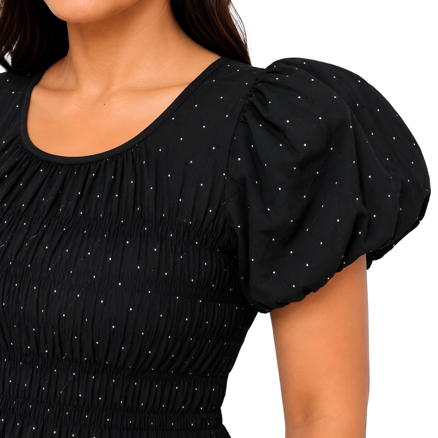 Black Rhinestone Puff Sleeve Maxi Dress