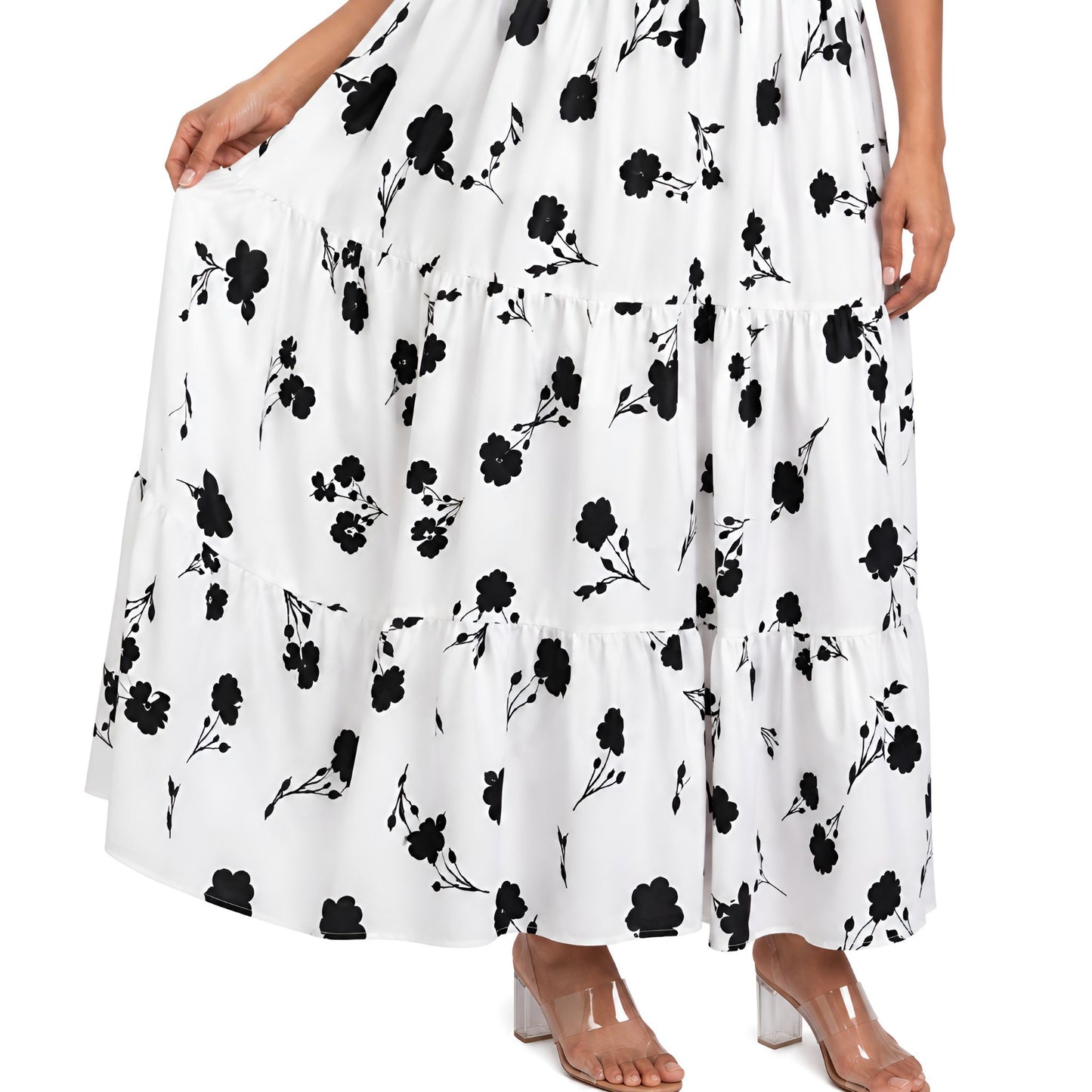 Black & White Floral Smocked Maxi Dress