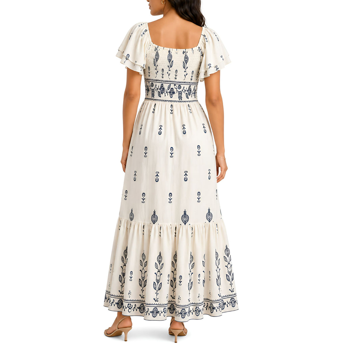 Cream Embroidered Maxi Dress