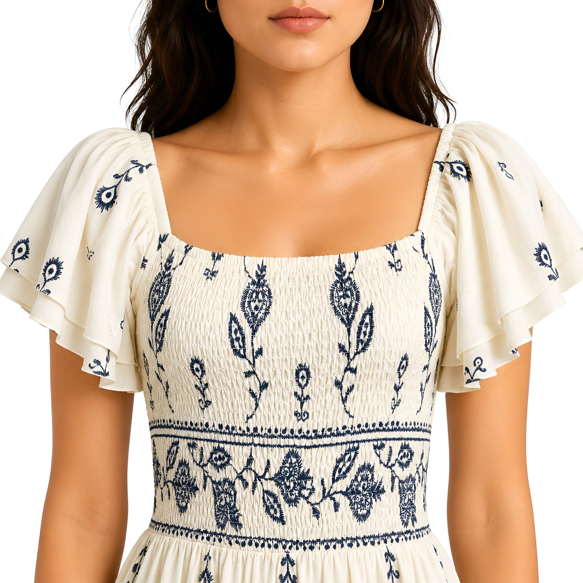 Cream Embroidered Maxi Dress