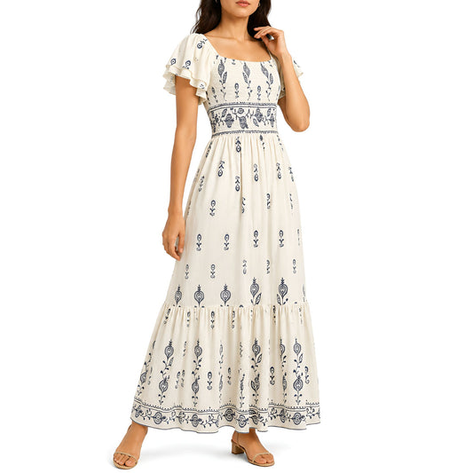 Cream Embroidered Maxi Dress