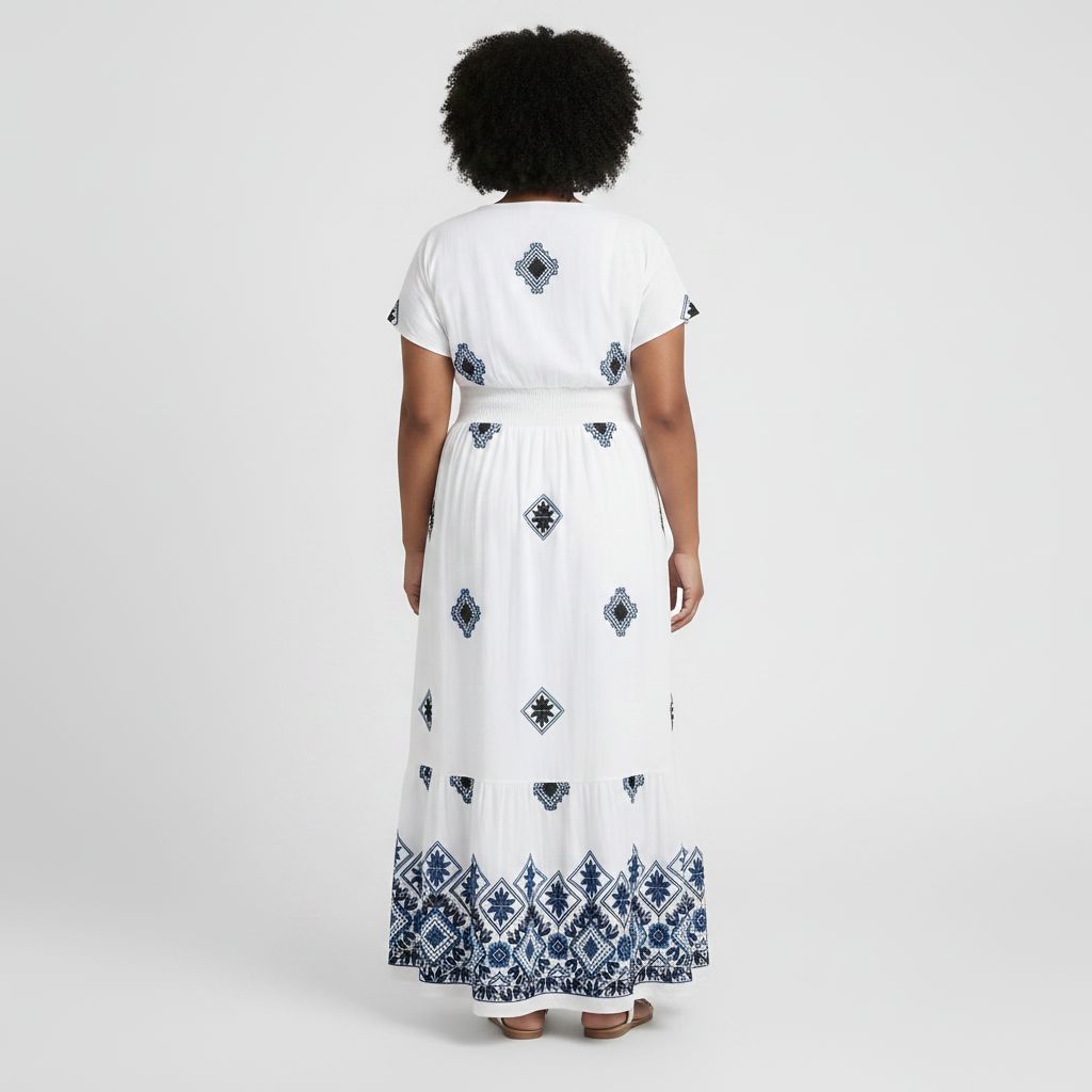 White/Blue Embroidered Dress