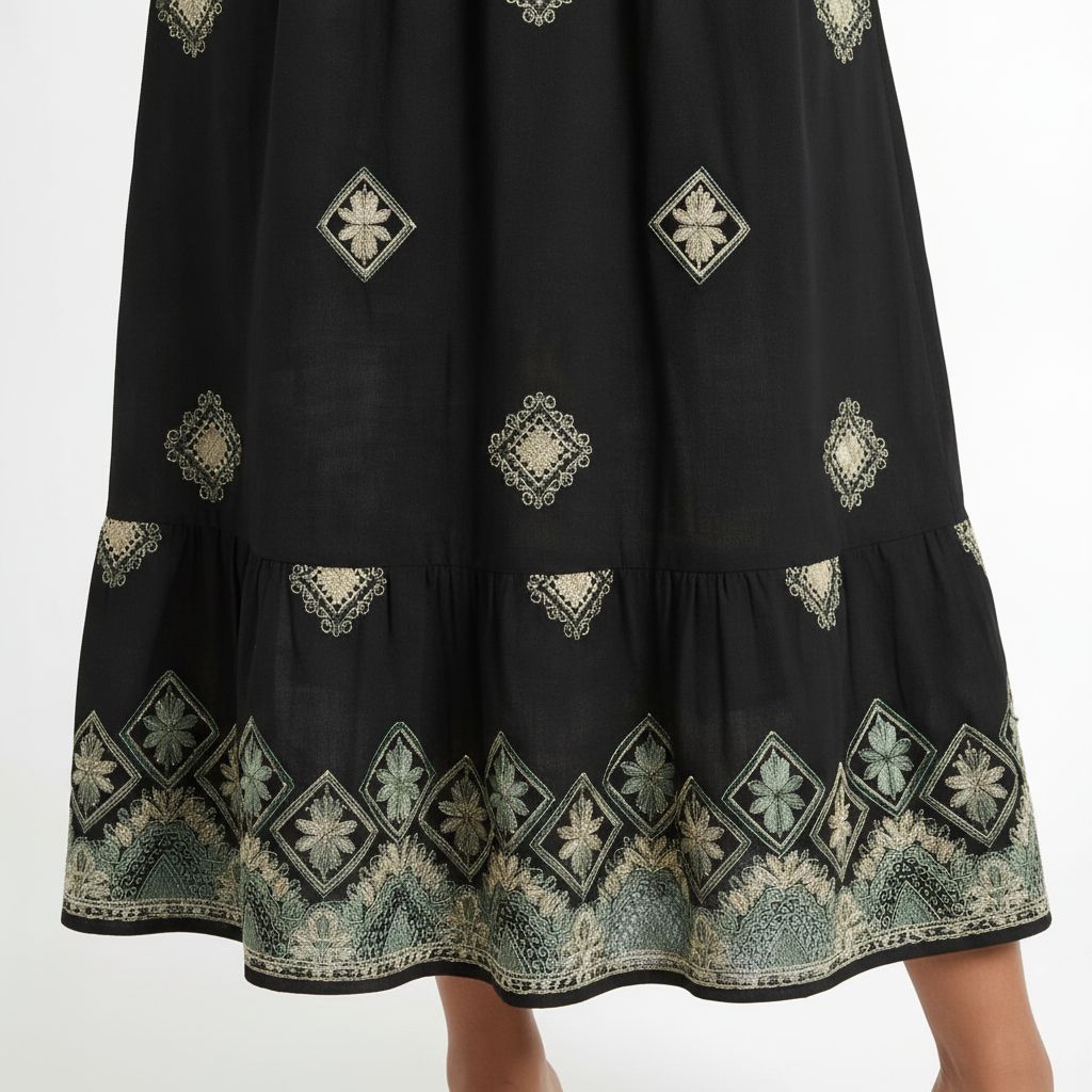 Black/Green Embroidered Dress