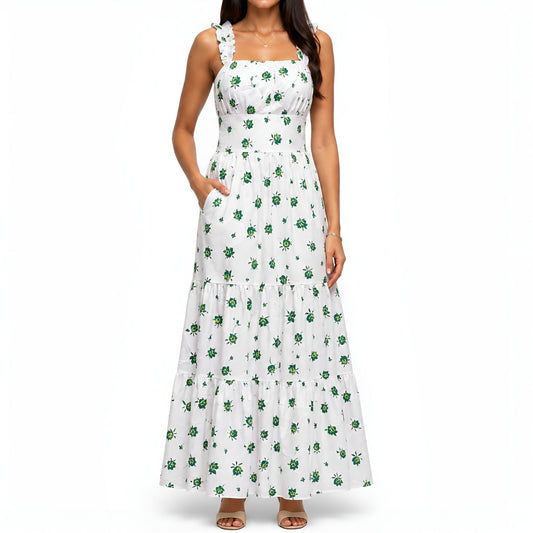 Green & White Floral Maxi Dress