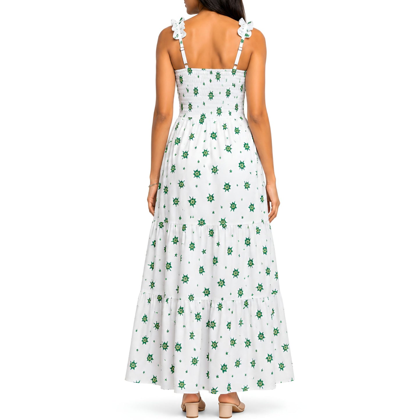 Green & White Floral Maxi Dress