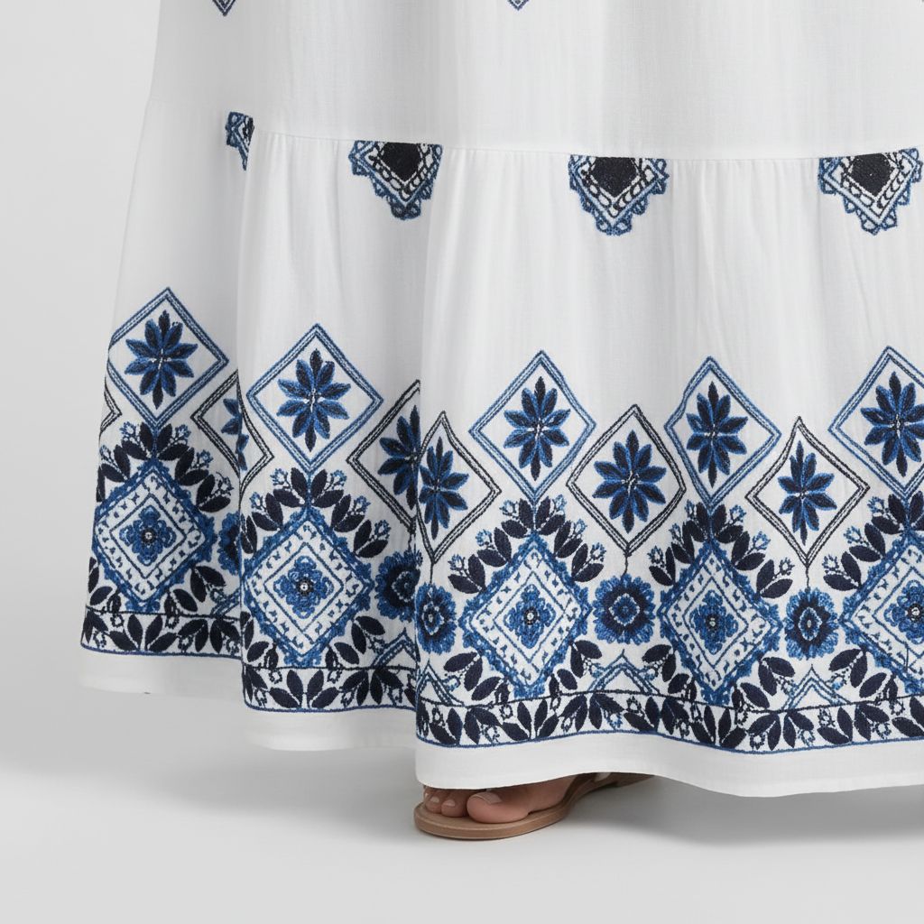 White/Blue Embroidered Dress