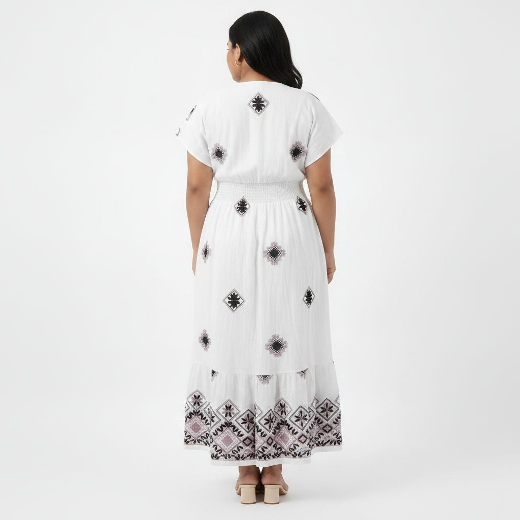 White/Pink Embroidered Dress