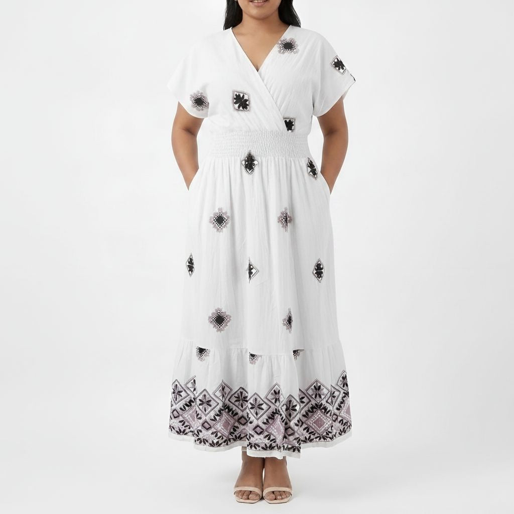 White/Pink Embroidered Dress